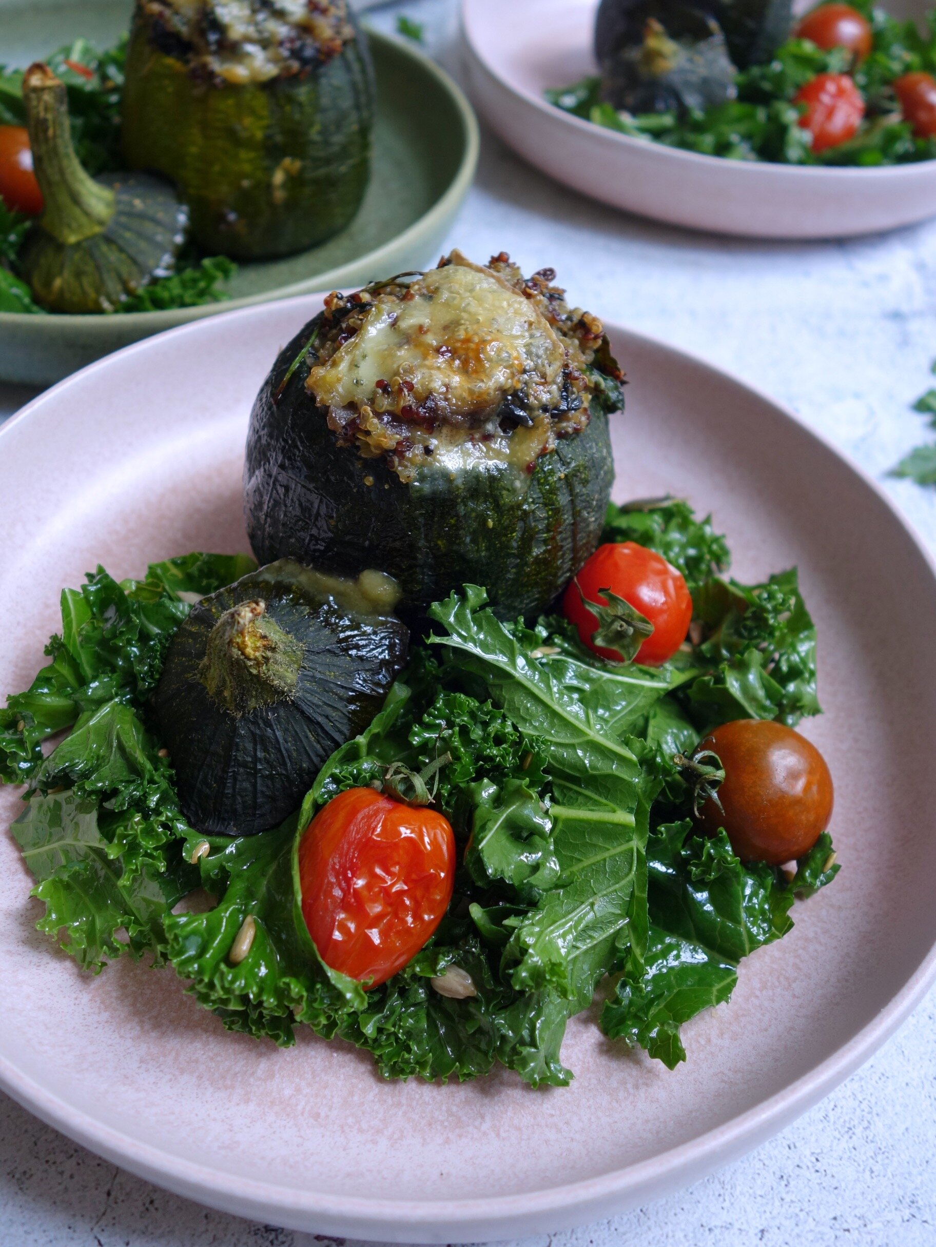 Cheesy stuffed round courgettes